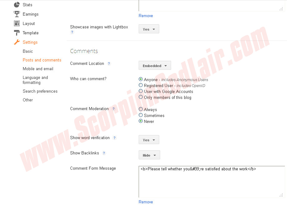 Blogspot Comment Settings